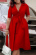 Red Elegant Solid Bandage Patchwork Pocket Buckle A Line Dresses