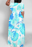 Red Casual Print Patchwork O Neck Long Dresses
