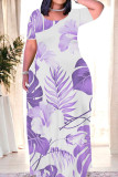 Red Casual Print Patchwork O Neck Long Dresses