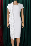 Red Elegant Solid Patchwork Flounce O Neck Wrapped Skirt Dresses