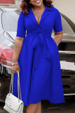 Red Elegant Solid Bandage Patchwork Pocket Buckle A Line Dresses
