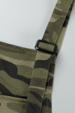 Army Green Casual Camouflage Print Patchwork Spaghetti Strap Regular Jumpsuits