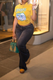 Yellow Casual Print Patchwork O Neck T-Shirts