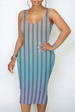 Pink Casual Gradient Striped Contrast U Neck Printed Dresses