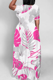 Red Casual Print Patchwork O Neck Long Dresses