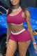 Rose Red Casual Patchwork U Neck Sleeveless Two Pieces