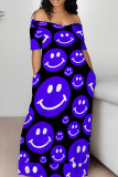 Red Casual Print Patchwork Pocket Off the Shoulder Long Dresses