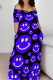 Blue Casual Print Patchwork Pocket Off the Shoulder Long Dresses