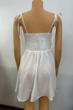 White Sexy Solid Bandage Hollowed Out Backless Spaghetti Strap Sleeveless Dresses