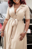 Red Elegant Solid Bandage Patchwork Pocket Buckle A Line Dresses