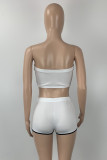Rose Red Casual Sportswear Letter Striped Backless Strapless Sleeveless Two Pieces