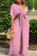 Purple Casual Solid Frenulum V Neck Short Sleeve Two Pieces
