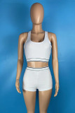 Rose Red Casual Patchwork U Neck Sleeveless Two Pieces