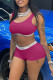 Rose Red Casual Letter Patchwork U Neck Sleeveless Two Pieces