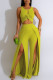 Olive Green Elegant Solid Hollowed Out Patchwork High Opening O Neck Sleeveless Two Pieces