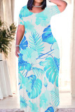 Red Casual Print Patchwork O Neck Long Dresses