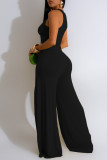 Black Elegant Solid Hollowed Out Patchwork High Opening O Neck Sleeveless Two Pieces