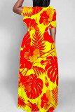 Red Casual Print Patchwork O Neck Long Dresses