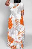 Red Casual Print Patchwork O Neck Long Dresses