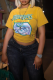 Yellow Casual Print Patchwork O Neck T-Shirts