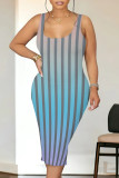Pink Casual Gradient Striped Contrast U Neck Printed Dresses