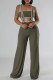 Olive Green Elegant Patchwork Buttons Backless Strapless Sleeveless Two Pieces