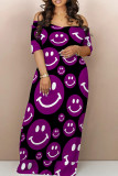Red Casual Print Patchwork Pocket Off the Shoulder Long Dresses