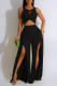 Black Elegant Solid Hollowed Out Patchwork High Opening O Neck Sleeveless Two Pieces