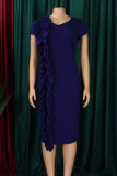 Red Elegant Solid Patchwork Flounce O Neck Wrapped Skirt Dresses