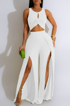 White Elegant Solid Hollowed Out Patchwork High Opening O Neck Sleeveless Two Pieces