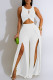 White Elegant Solid Hollowed Out Patchwork High Opening O Neck Sleeveless Two Pieces