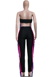 Pink Street Tassel Patchwork Strapless Sleeveless Two Pieces