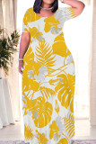 Red Casual Print Patchwork O Neck Long Dresses