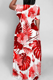 Red Casual Print Patchwork O Neck Long Dresses