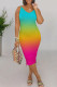 Rainbow Color Casual Gradient Patchwork V Neck Long Dresses
