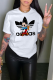 White Fashion Street Character Print Patchwork Letter O Neck T-Shirts