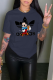 Blue Fashion Street Character Print Patchwork Letter O Neck T-Shirts