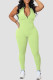 Green Casual Solid Patchwork Zipper Zipper Collar Skinny Jumpsuits