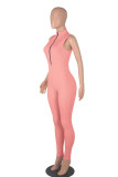 Pink Casual Solid Patchwork Zipper Zipper Collar Skinny Jumpsuits