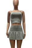 Red Sexy Solid Patchwork Backless Fold Spaghetti Strap Sleeveless Two Pieces