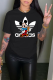 Black Fashion Street Character Print Patchwork Letter O Neck T-Shirts
