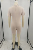 Pink Casual Letter Patchwork Zipper O Neck Skinny Rompers