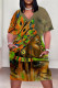 Green Casual Print Patchwork V Neck Straight Plus Size Dresses
