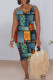 Light Yellow Casual Print Patchwork V Neck Wrapped Skirt Dresses