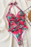 Blue Sexy Print Bandage Backless Swimwears (With Paddings)