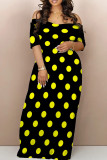 Colour Casual Print Patchwork Off the Shoulder Long Dresses