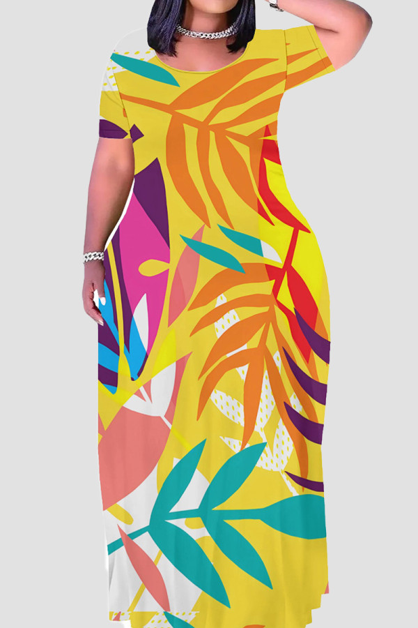 Ginger Casual Print Patchwork O Neck Long Dresses