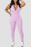 Pink Casual Solid Patchwork Zipper Zipper Collar Skinny Jumpsuits