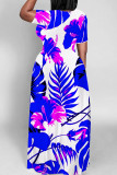 Rose Red Casual Print Patchwork O Neck Long Dresses