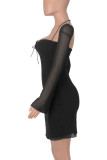 Pink Sexy Solid Patchwork Backless Square Collar Wrapped Skirt Dresses